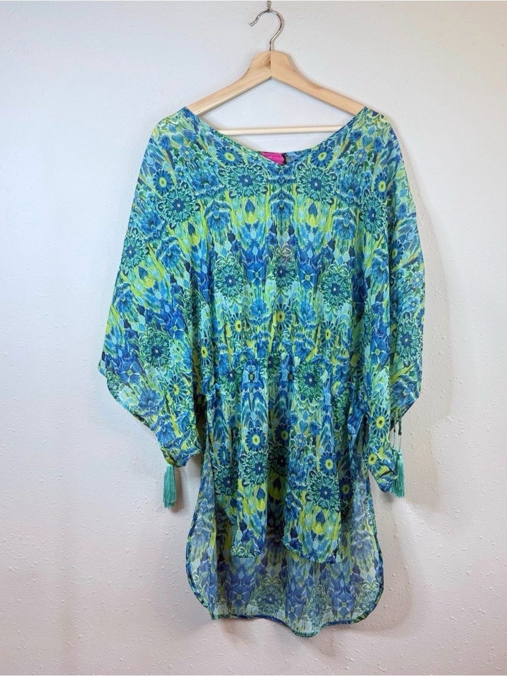 Kurt Geiger + Matthew Williamson Blue Multi Floral Tunic Cover Up L NWT